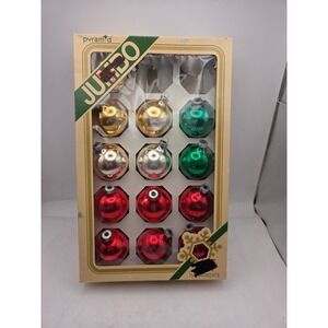 Vintage Two boxes pyramid jumbo Christmas Bulb ornaments, 13Pc Lot glass NOTES